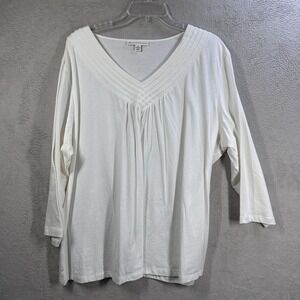 JM Collection Ivory Knit V-Neck Top Plus Size 3X‎ Classic Ivory 3/4 Sleeve